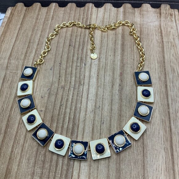 Talbots Navy & Cream Geometric Style Necklace - Picture 1 of 8